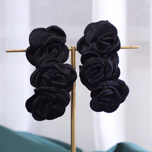 Green & Black Large Statement Flower earrings