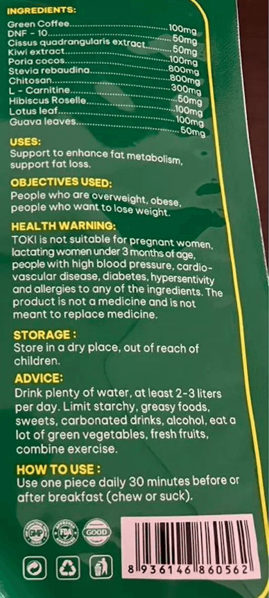 TOKI Candy Detox Kiwi Flavor Weight Loss supplement 15 Pieces