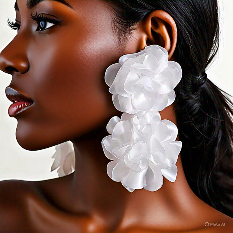 Vibrant Petal Earrings for Women - White Boho Chic Flower Statement Pieces
