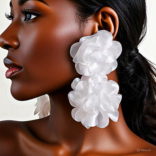 Vibrant Petal Earrings for Women - White Boho Chic Flower Statement Pieces
