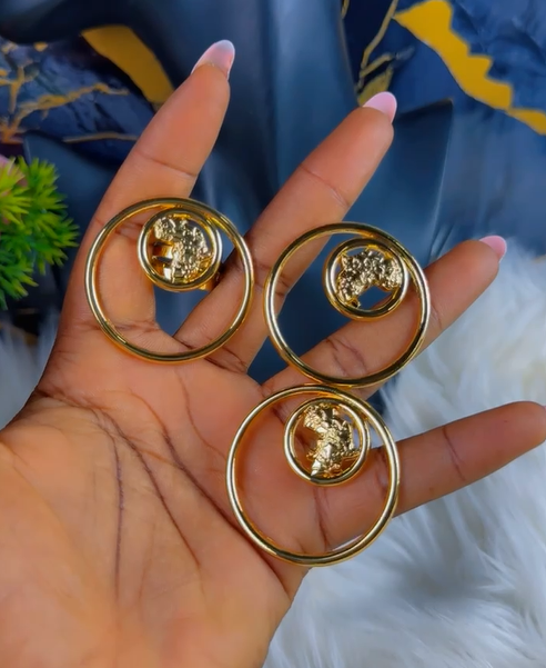 Gold Africa Map Earrings set
