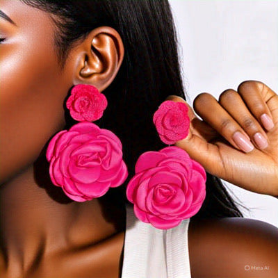Pink Rose Flower Earrings trending