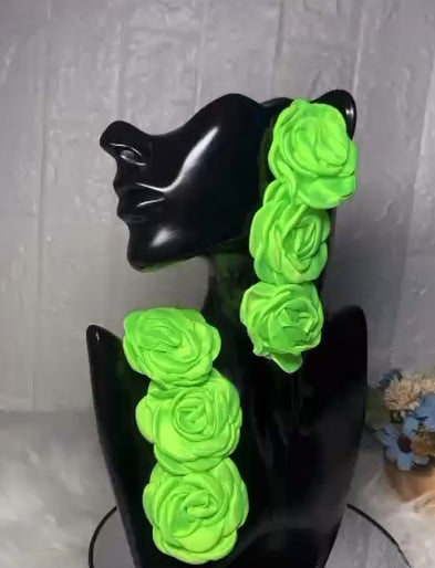 Green & Black Large Statement Flower earrings