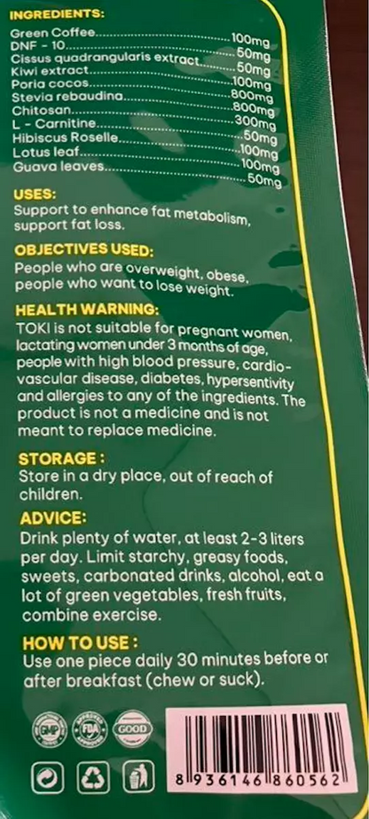 TOKI Candy Detox Kiwi Flavor Weight Loss supplement 15 Pieces